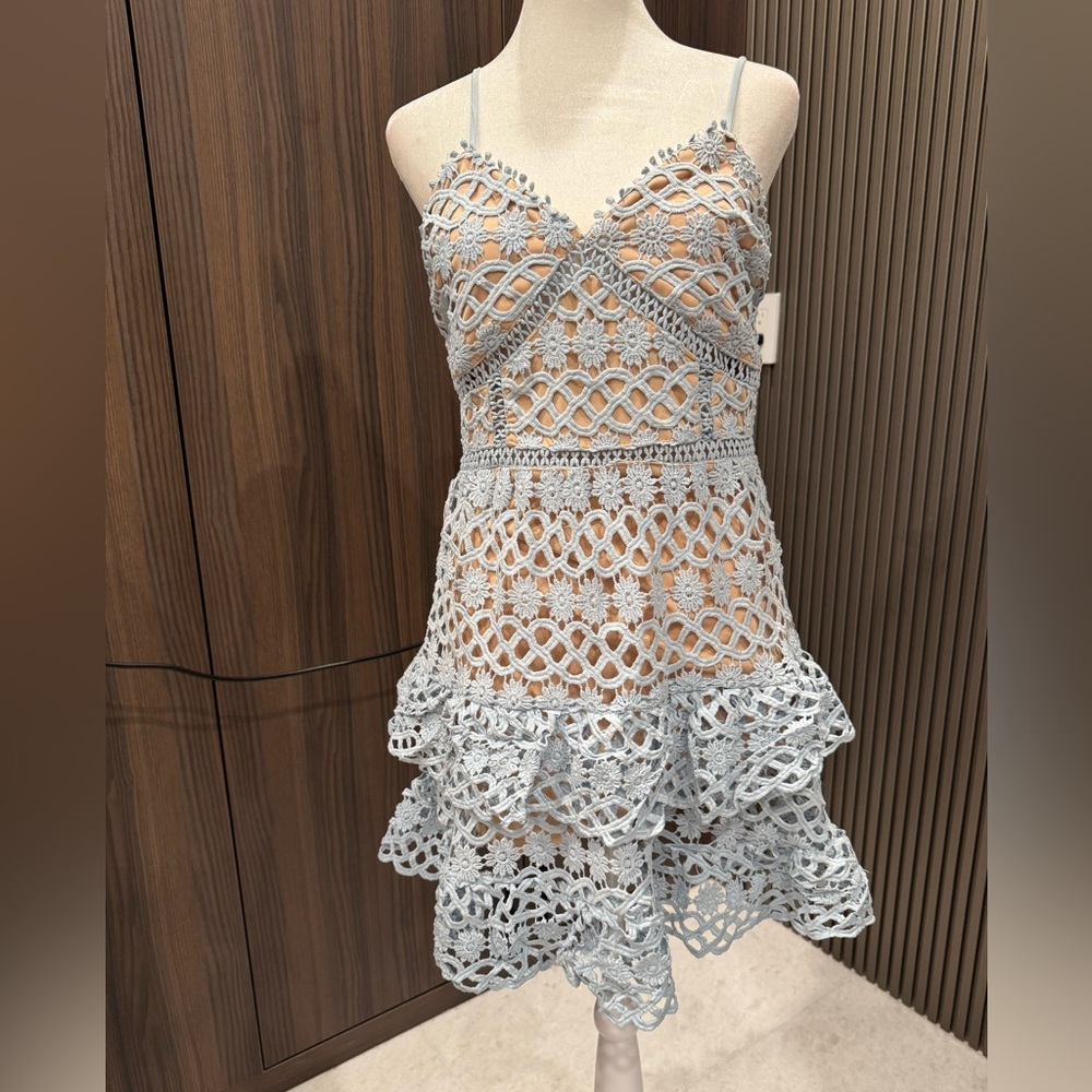 Just Me Light Blue Lace Mini Dress